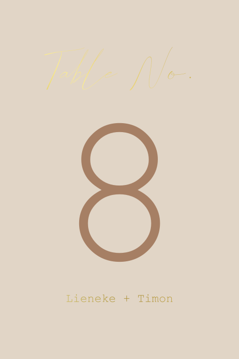 Tafelnummer in beige met goudfolie