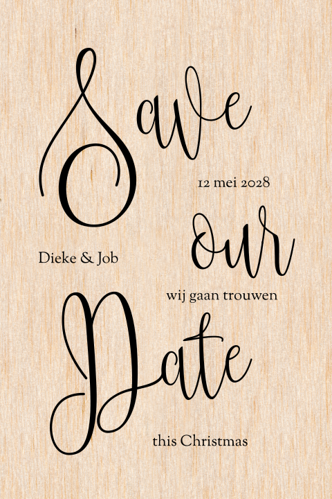 Houten Save the Date kerstkaart
