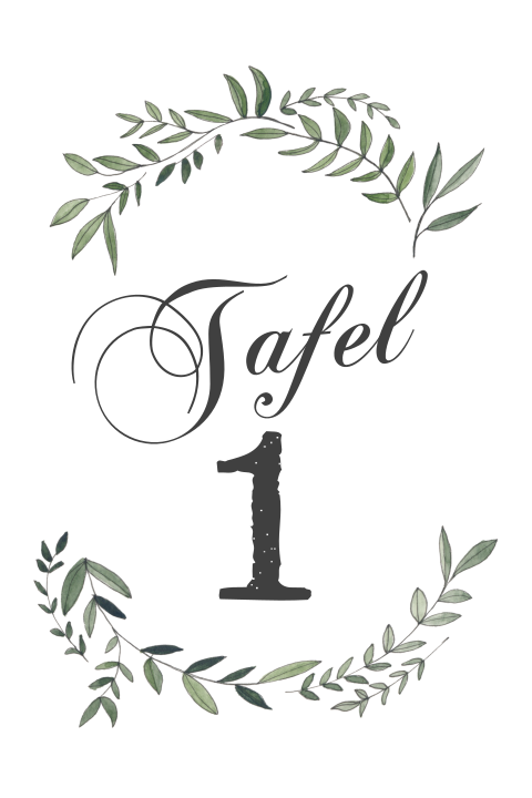 Tafelnummer voor jullie diner met blaadjes en takjes