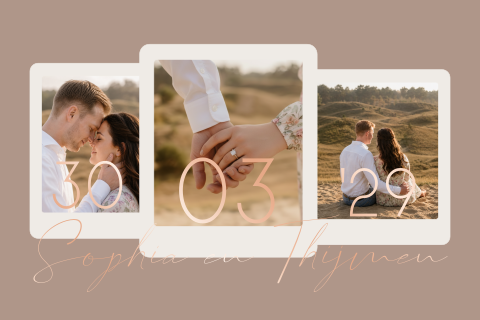Hippe voorbeeld trouwkaart met foto's en folie