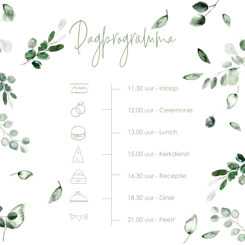 Extra kaartje kalkpapier met dagprogramma