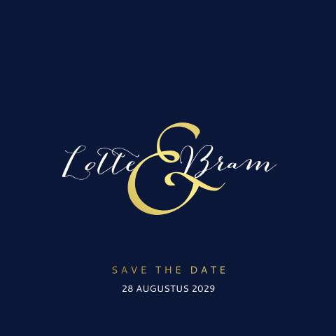 Save the Date kaartje met goudfolie op donkerblauw