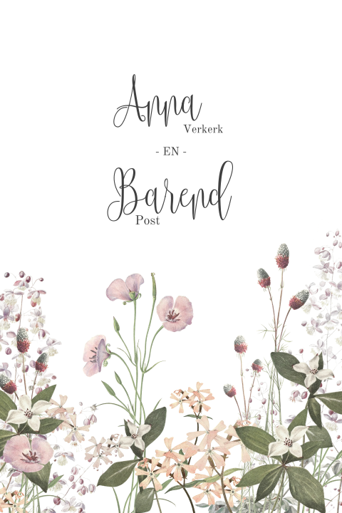 Trouwkaart bloemen met plantjes