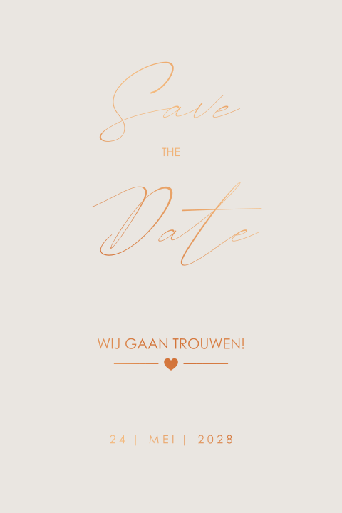 Stijlvolle Save the Date met koperfolie en beige achtergrond