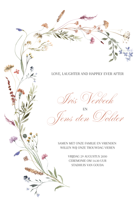 Stijlvolle trouwkaart met veldbloemen
