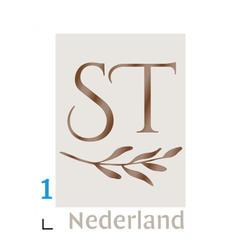 Postzegel ontwerp met logo en takje