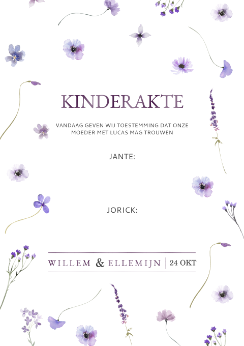 Stijlvolle kinderakte voor bruiloft met bloemen en glans