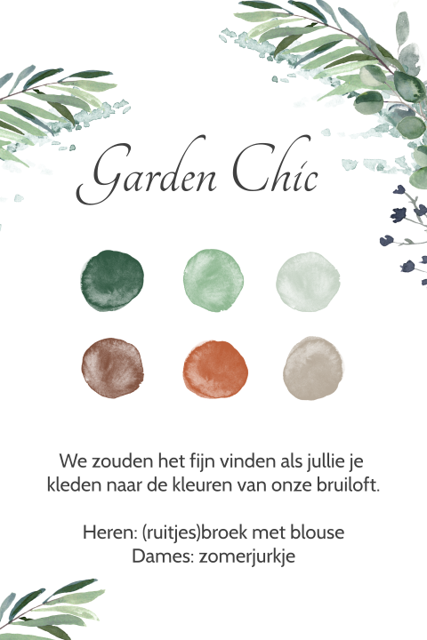 Kleurrijk dresscode kaartje met blaadjes