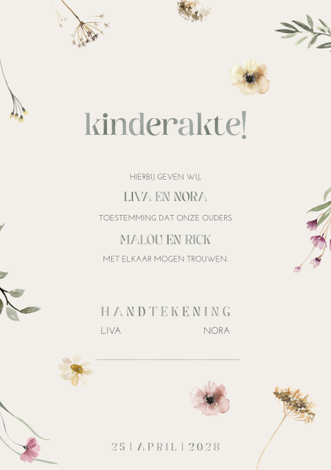 Romantische kinderakte met bloemetjes en hoogglans