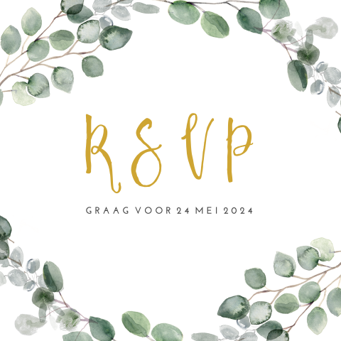Trendy rsvp kaartje met eucalyptus blaadjes