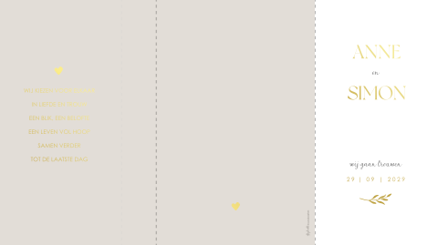 Stijlvolle drieluik trouwkaart met goudfolie en lakzegel