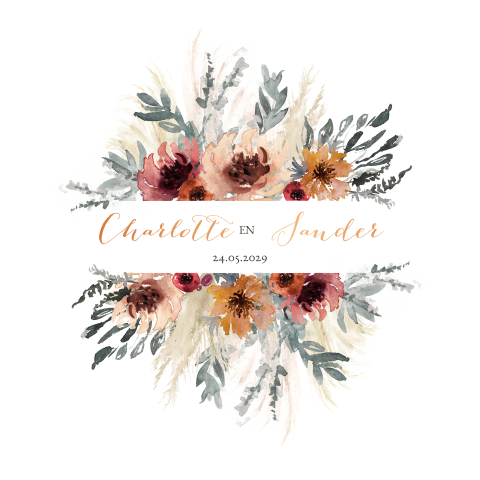 Romantische trouwkaart bloemen en koperfolie
