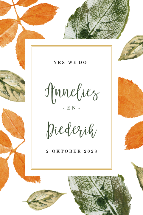 Trouwkaart met herfst bladeren