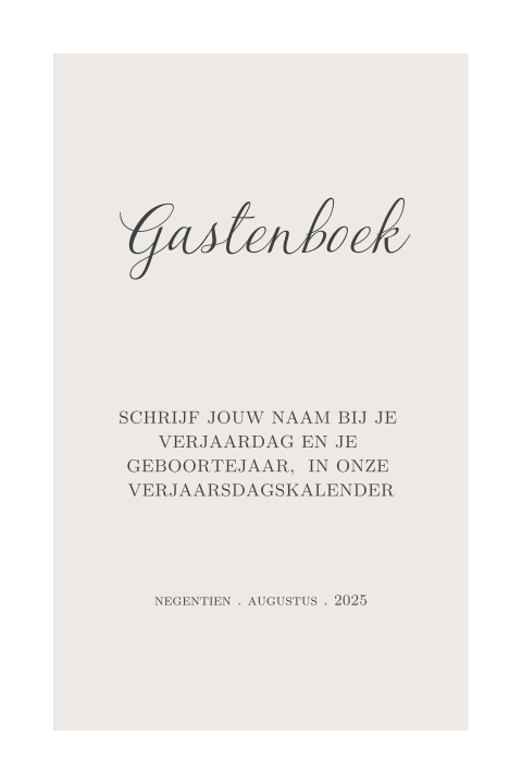 Stijlvol bordje bij kalender gastenboek