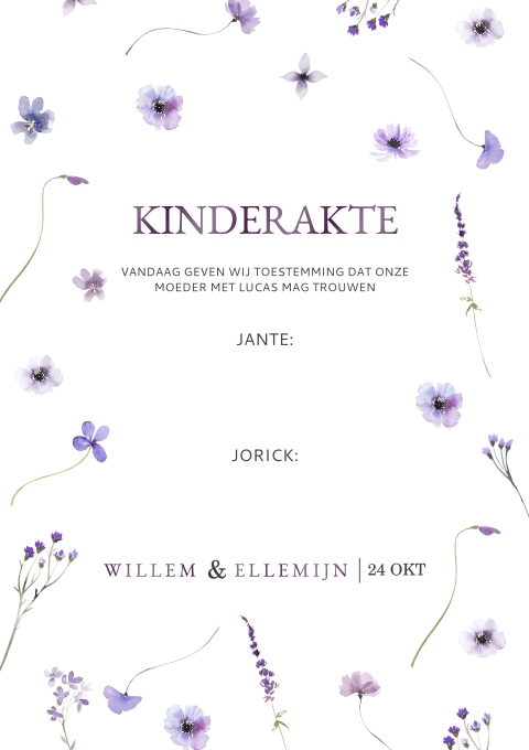 Stijlvolle kinderakte voor bruiloft met bloemen en glans