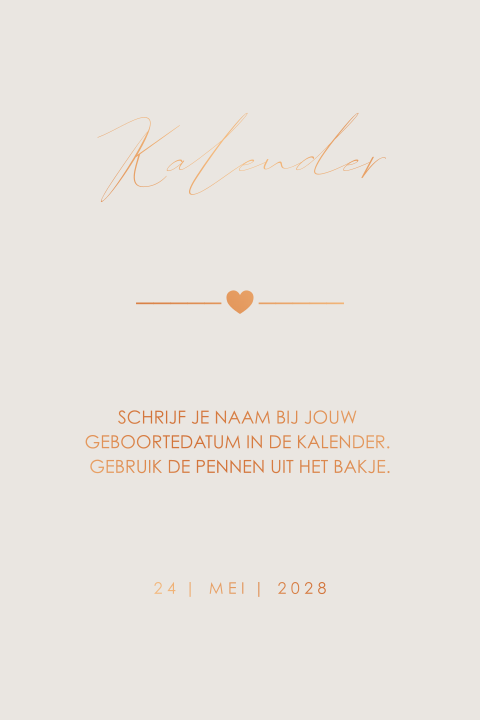 Bordje bij kalender met koperfolie