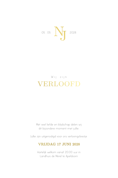 Klassieke verlovingskaart met goudfolie