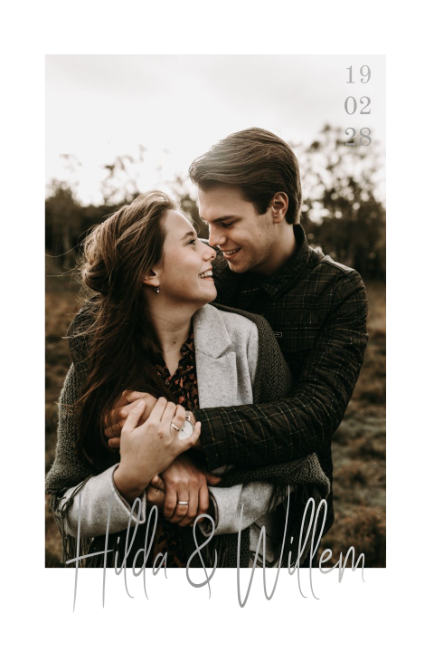 Trouwkaart met foto en zilverfolie