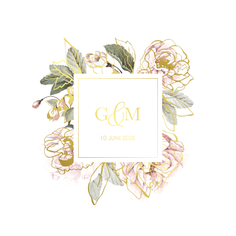 Trouwkaart bloemen en goudfolie romantisch
