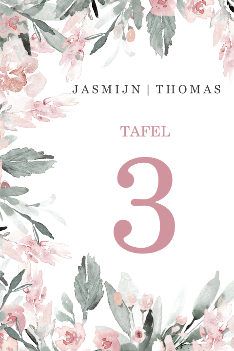 Tafelnummers met roze bloemen
