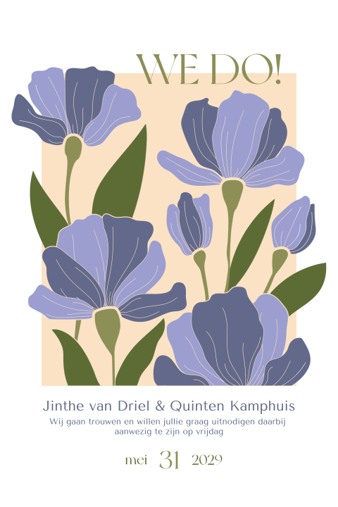 Trend trouwuitnodiging met graphic bloemen