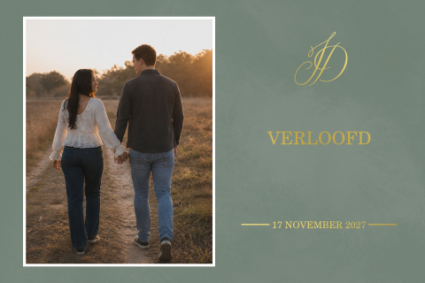Groene verlovingskaart met foto en goudfolie