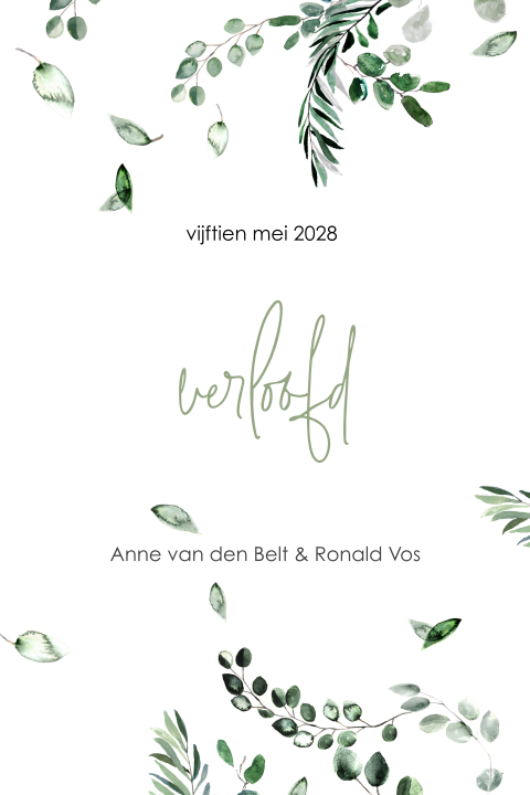 Verlovingskaart met groene blaadjes