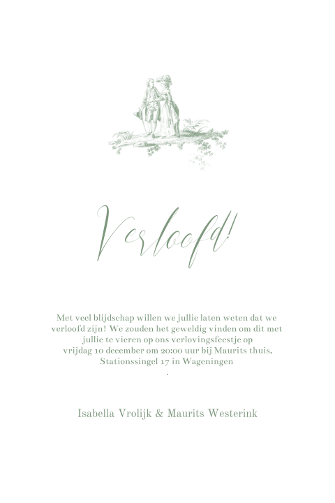 Vintage verlovingskaart met Toile de Jouy