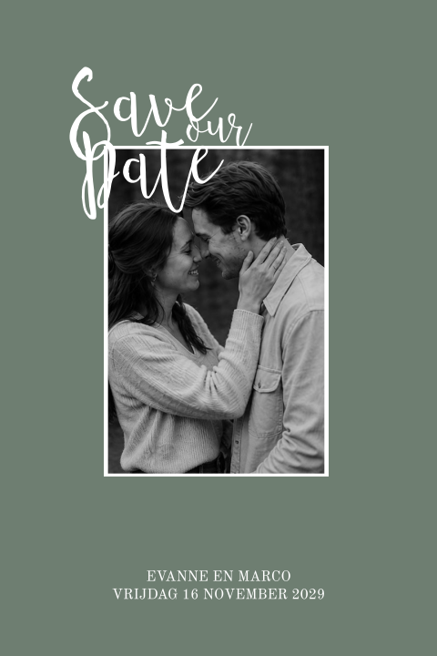 Save the Date kaart met foto en velvet green