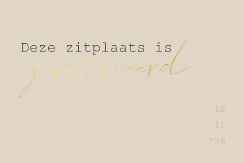 Gereserveerd kaartje in beige met goudfolie