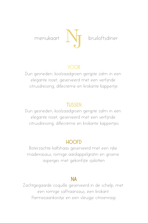 Stijlvollle menukaart met strik (optie) en folie