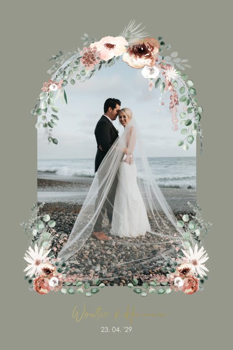 Romantische bedankkaart met bloemen en foto