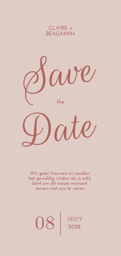 Roze Save the Date bruiloft