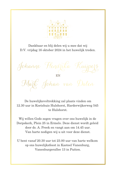 Klassieke trouwkaart met kader en kasteel