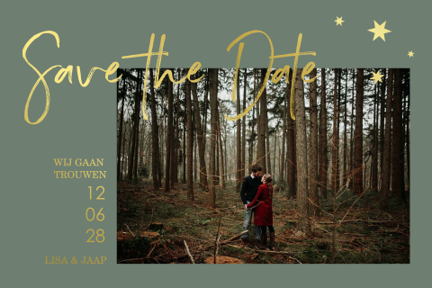 Save the Date kerstkaart met foto en goudfolie