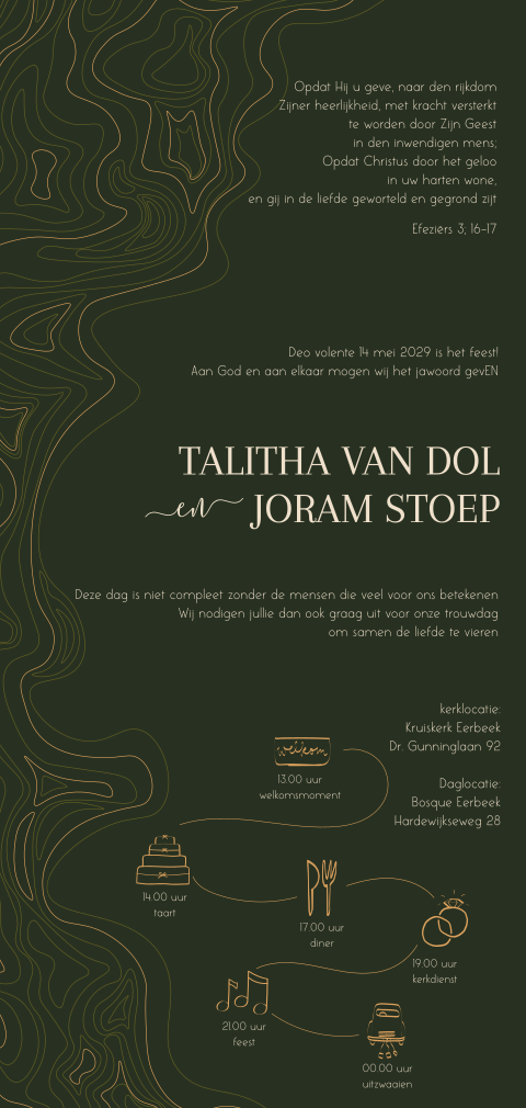 Chique trouwkaart in donkergroen