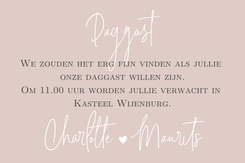 Kleine kaartje bij trouwkaart voor daggasten