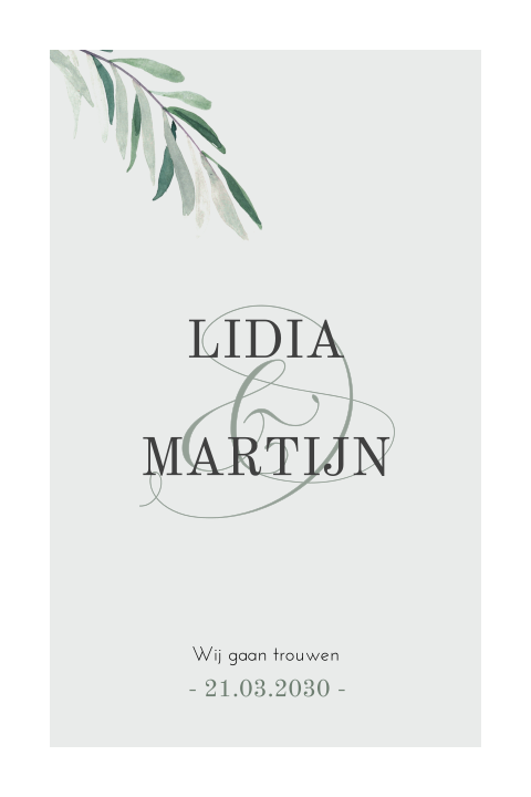 Uitnodiging bruiloft met eucalyptus en witte rand
