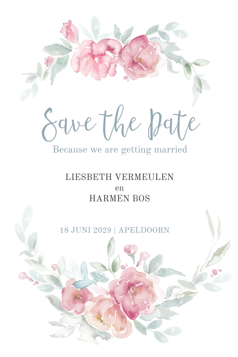Save the Date kaart met bloemen