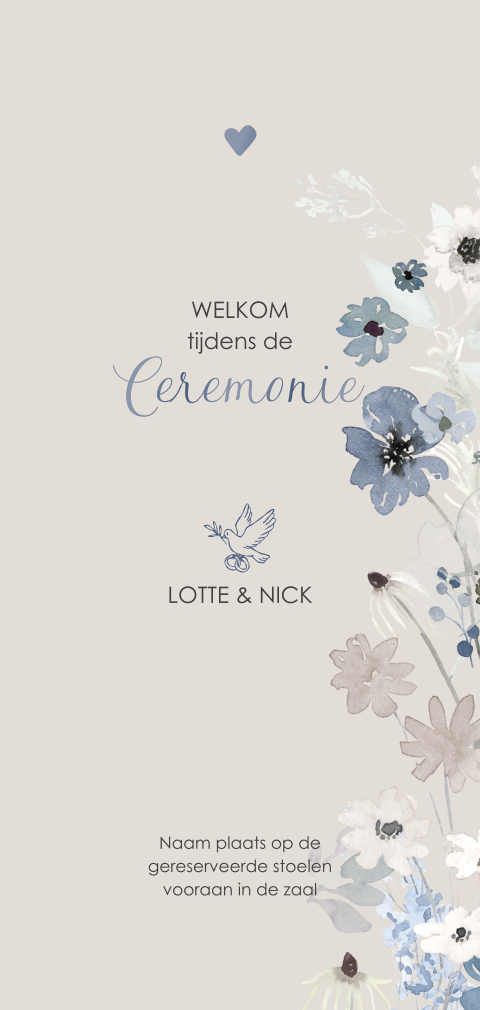 Ceremoniekaart met blauwe bloemen