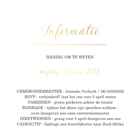 Informatiekaartje met folie bij klassieke trouwkaart