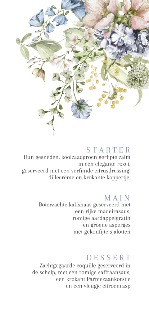 Vintage menukaart met bloemen