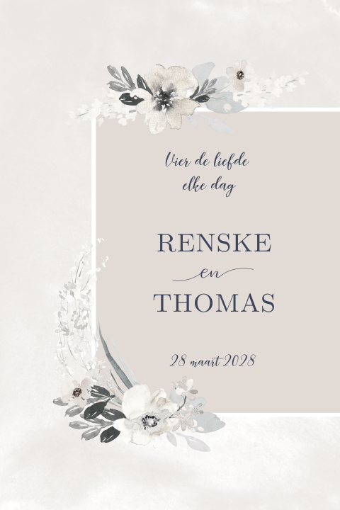 Romantische trouwkaart met naturel bloemen