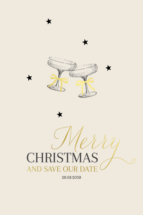Save the Date kerst met champagne glas en foto
