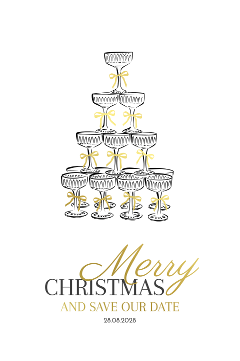 Save the Date kerst met champagnetoren en strikjes