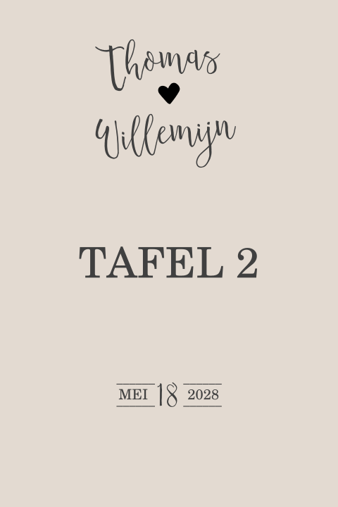 Tafelnummerbordje voor bruiloft in taupe