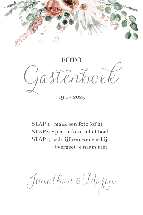 Bordje bij gastenboek Boho Chic