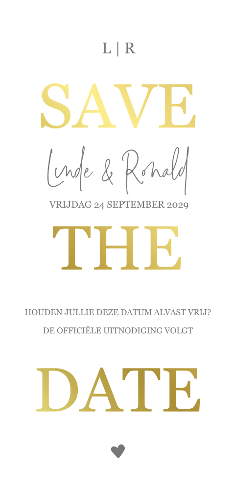 Moderne Save the Date met goudfolie en foto