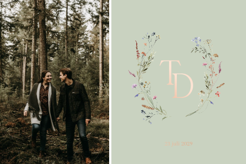 Romantische Save the Date met foto en bloemen