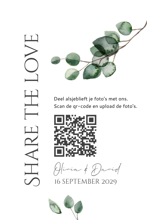 Bordje voor foto's met eucalyptusblaadjes